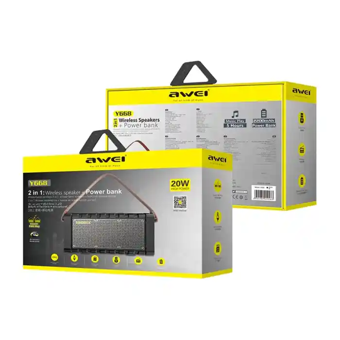 Awei Y668 Bluetooth Speaker Bass Stereo Sound Indoor/Outdoor Portable Wireless Speaker Power Bank 2200mAh Superior Sound Quality Long-lasting Battery Life